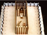 Model of Moses` Tabernacle in the Wilderness, with the coverings and veils removed. Inside are the Table of Shewbread, the 7-branched Lampstand and the Altar of Incense.